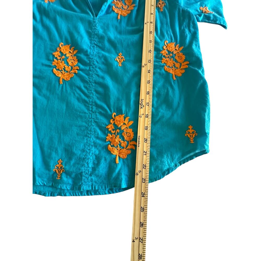 *SOLD* Roller Rabbit Women’s Teal Embroidered Cotton Blouse Size Small NWOT Boho - Picture 8 of 10